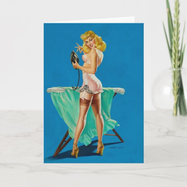 Carte Vintage Pinup Ironing, Anniversaire (Devant)