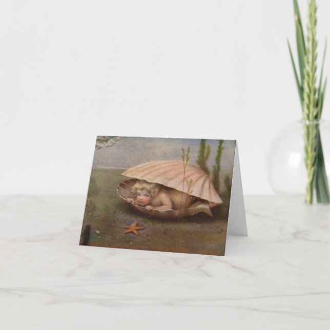 Carte vintage pour bébé Sirène (Devant)