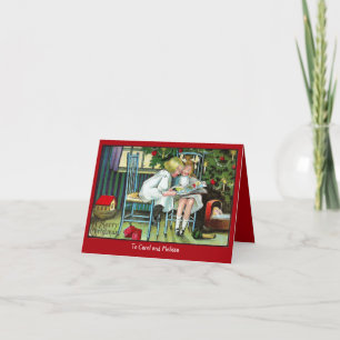 Carte vintage pour les filles lisant une histoire 