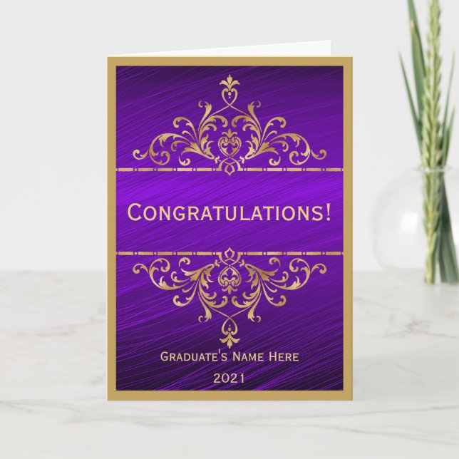Carte Vintage Purple Gold Félicitations Graduation (Devant)