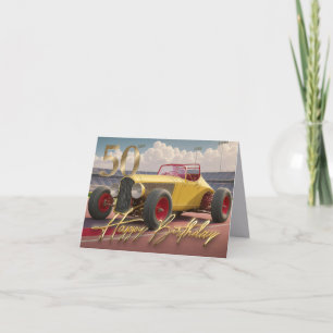 Carte Vintage Racing car Happy 50e