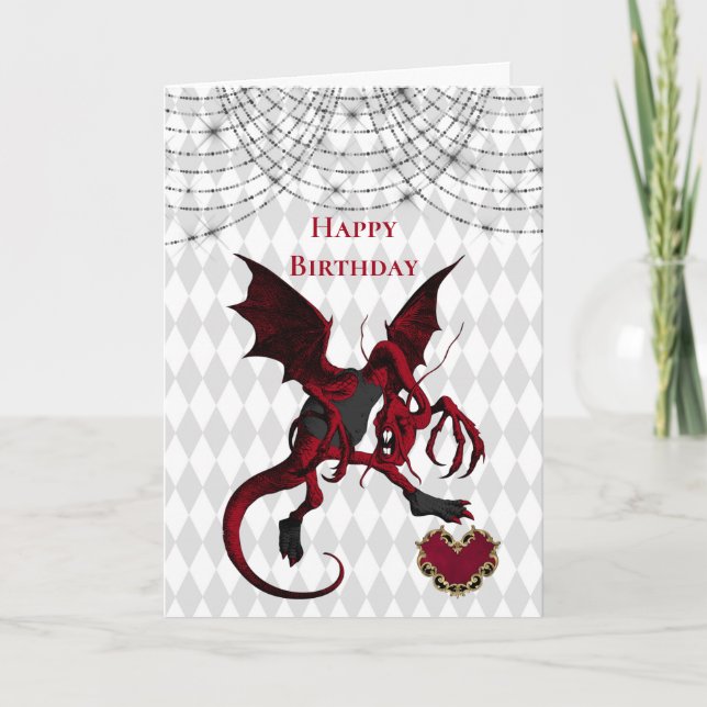Carte Vintage Red Jabberwocky Dragon Anniversaire (Devant)
