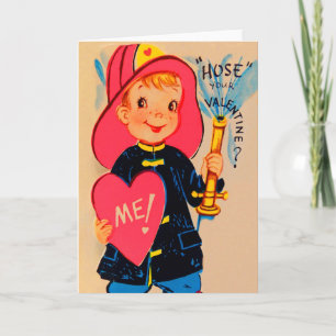 Carte vintage Retro Boy Fireman Valentine
