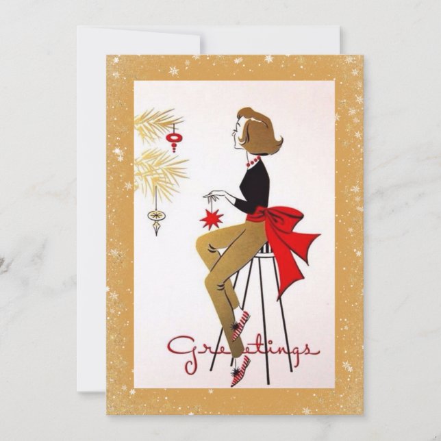 Carte vintage Retro Christmas Woman Gold (Devant)