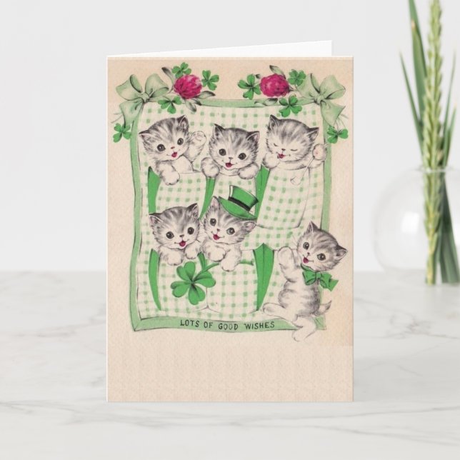 Carte vintage Retro Kittens Saint Patrick (Devant)