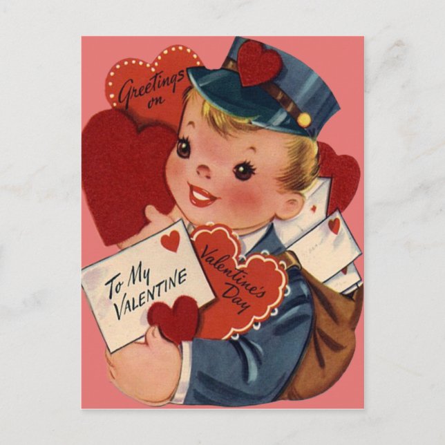 Carte vintage Retro Mailman Valentine (Devant)