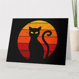 Carte Vintage Retro Sunset Halloween Chat Noir I