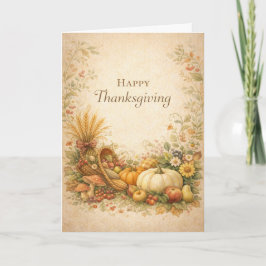 Carte Vintage Rustic Thanksgiving Cornucopia Harvest 