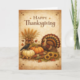 Carte Vintage Rustic Thanksgiving Turkey Harvest 