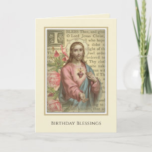 Carte Vintage Sacré-Coeur de Jésus Anniversaire religieu