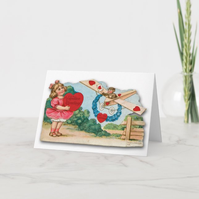 Carte vintage Saint Valentin avec avion (Devant)