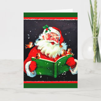 Carte vintage Santa Claus Chantant Noël Carols