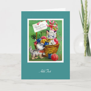 Carte vintage Se Bien Bientôt Deux Chatons