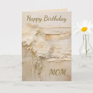 Carte Vintage Shabby Chic Fleur en Dentelle Beige Maman