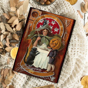 Carte Vintage sorcière d'Halloween couler sort avec bagu