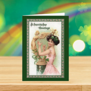 Carte Vintage St. Patrick's Day Lady and Harp