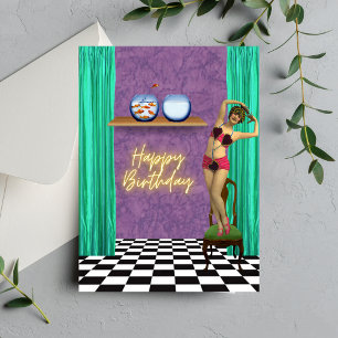 Carte Vintage Swimmer Funky Altered Art Birthday Card