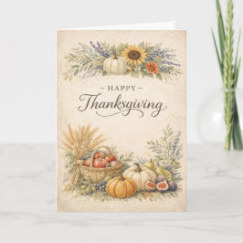 Carte Vintage Thanksgiving Harvest Pumpkin Illustration