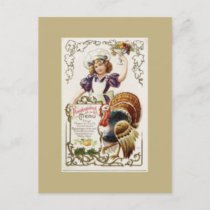 Carte vintage Thanksgiving Menu et Girl Postcard