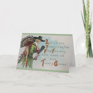 Carte vintage Thanksgiving Pilgrie et Turquie