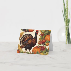 Carte Vintage Thanksgiving Turquie avec Citrouille