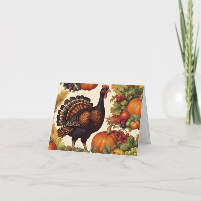 Carte Vintage Thanksgiving Turquie avec Citrouille (Devant)
