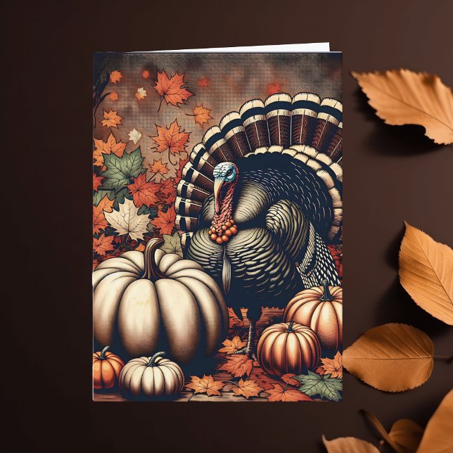 Carte Vintage Thanksgiving Turquie et Citrouilles (Créateur téléchargé)