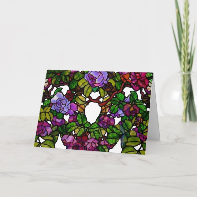 Carte Vintage Tiffany Vitrage pourpre Roses (Devant)