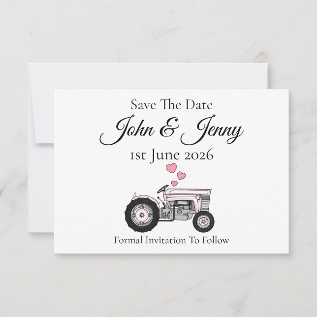 Carte Vintage Tracteur Mariage fermier Enregistrer La Da (Devant)