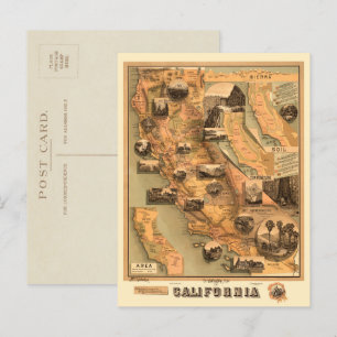 Carte vintage unique restaurée de Californie, 1885
