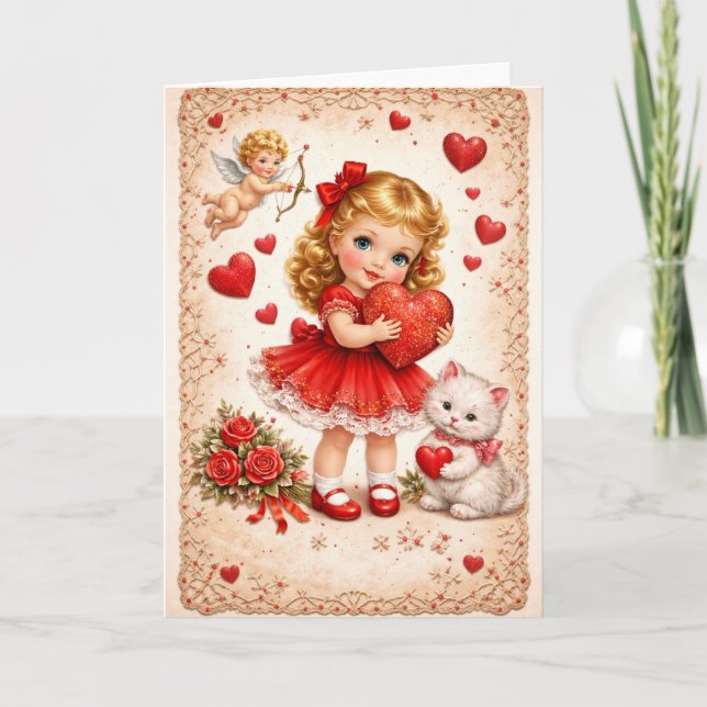 Carte Vintage Valentine Card with Cupid (Devant)