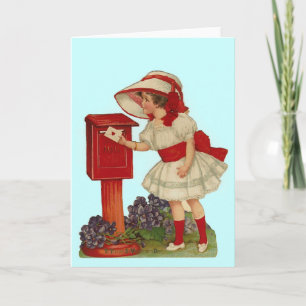 Carte Vintage Valentine Girl Mails Card