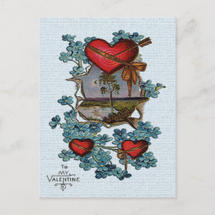 Carte vintage Valentine Red Hearts, Tree and Lake