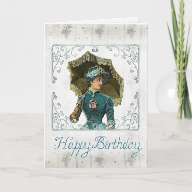 Carte Vintage Victorian Woman Happy Birthday (Devant)
