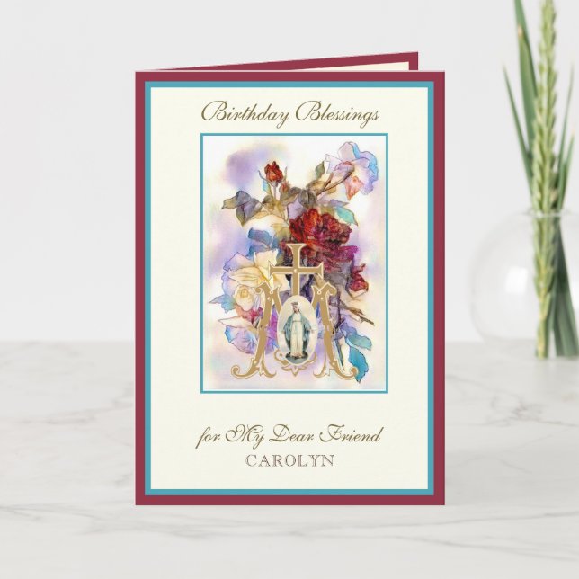 Carte Vintage Vierge Marie Ami Rose (Devant)