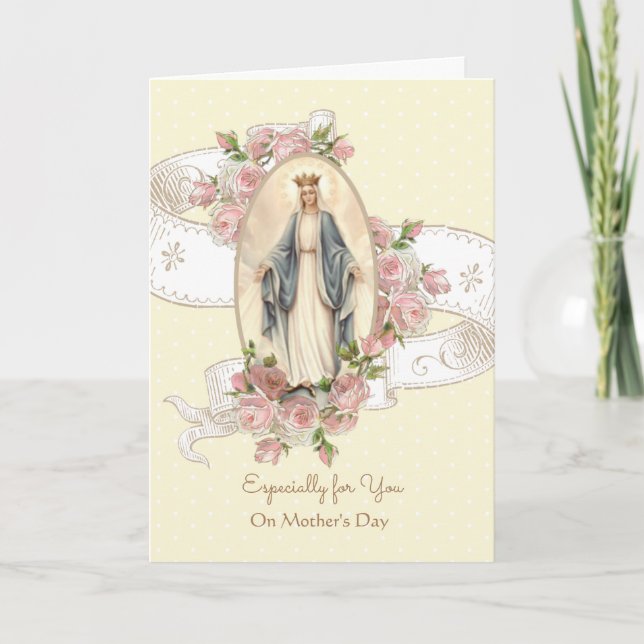 Carte Vintage Vierge Marie Fête des Mères catholiques (Devant)