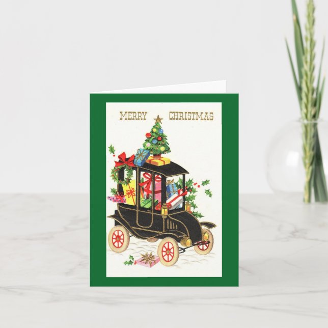 Carte Vintage Voiture Joyeux Noël (Devant)
