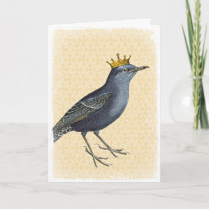 Carte Vintage Vrai Oiseau Bleu avec Couronne Or