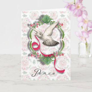 Carte Vintage White Dove with Ribbon Greeting Card