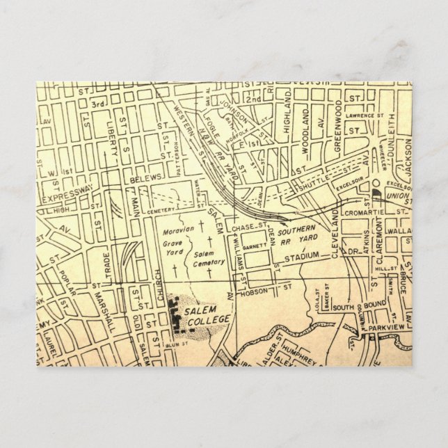 Carte Vintage Winston-Salem, NC (Devant)