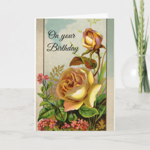 Carte Vintage Yellow Roses Birthday
