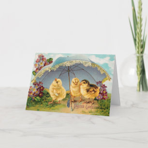 Carte Vintages petits de Pâques sous un parasol