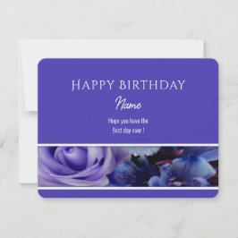 Carte Violet Blue Rose Happy Birthday Greeting Card