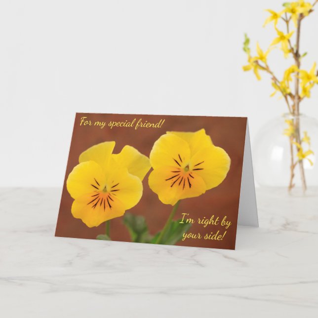 Carte Violet de soutien contre le cancer ami (Fleur jaune)
