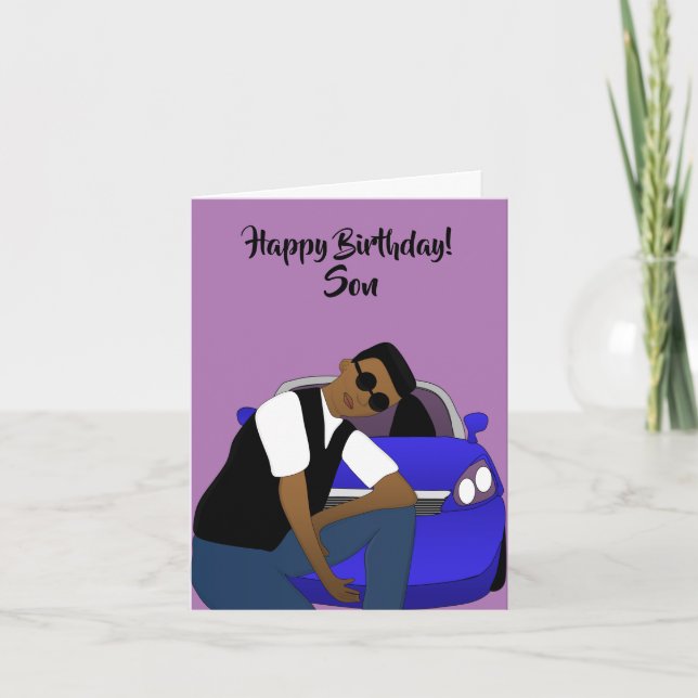 Carte Violet Joyeux Fils d'anniversaire Africain América (Devant)