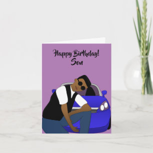 Carte Violet Joyeux Fils d'anniversaire Africain América