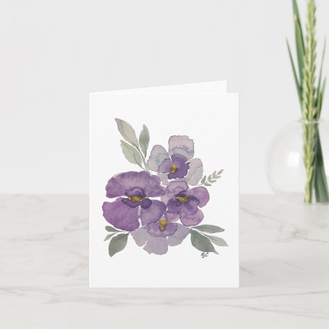 Carte Violet lavande violet fleurs vert feuille blanc (Devant)