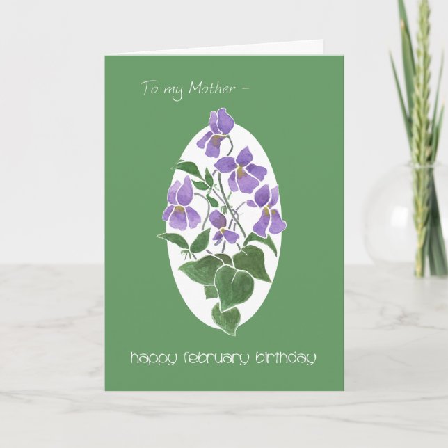 Carte Violets, February Birthday Card for Mother (Devant)
