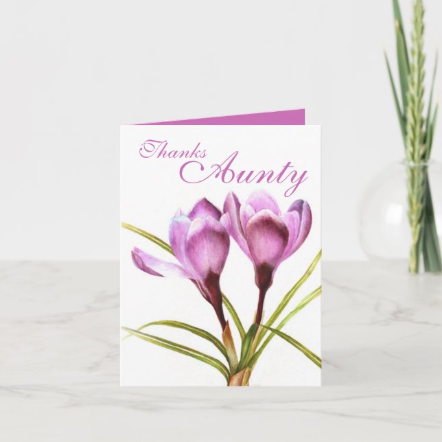 Carte violette Crocus art "Thanks Aunty" (Devant)
