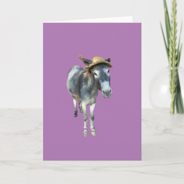Carte Violette l'âne dans le chapeau de paille avec des (Devant)
